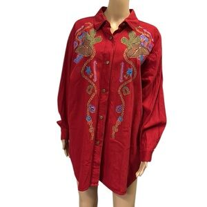 Vintage Western KWBL Red Button Up Embellished Cowgirl Long Sleeve Shirt Plus 2X